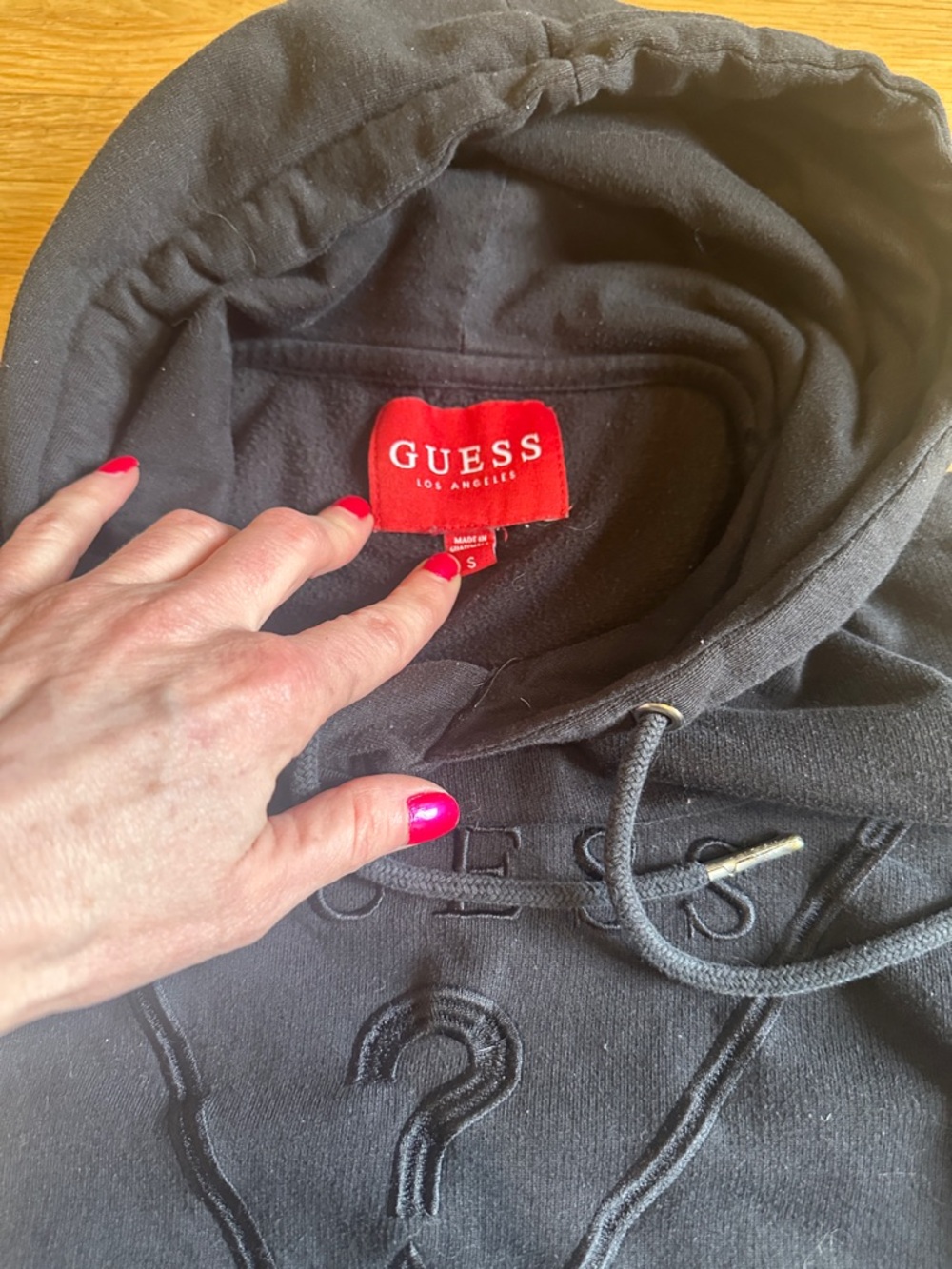 Guess Black Embroidered Triangle Logo Hoodie